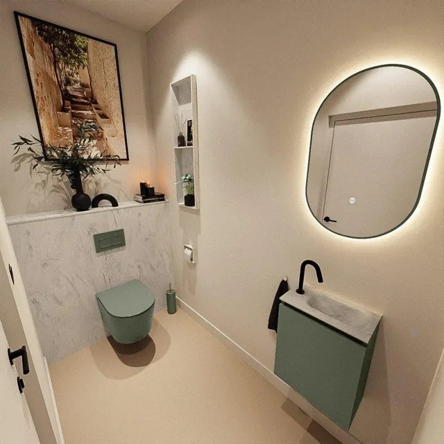 MONDIAZ TURE-DLUX 40cm toiletmeubel Army. EDEN wastafel Opalo positie rechts. Met 1 kraangat. TUREDX40ARMR1OPA