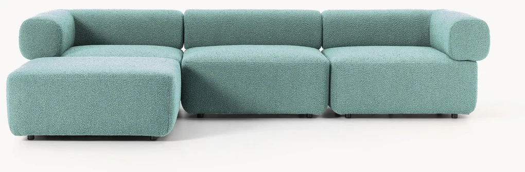 Modulaire bouclé bank Anton (4-zits) met poef (links/rechts