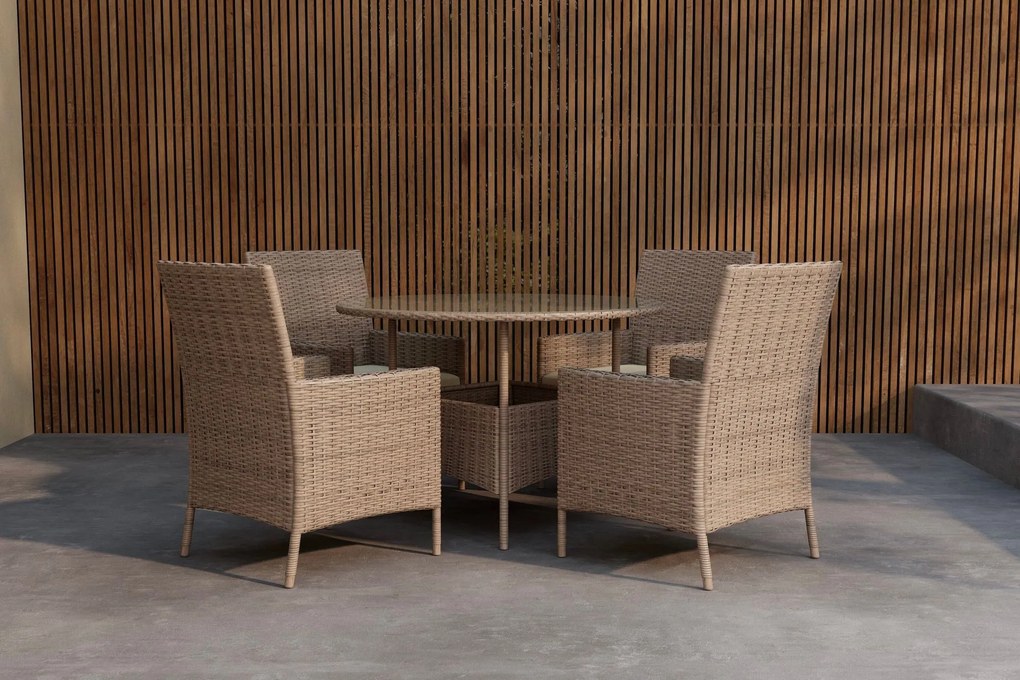 The Outsider tuinset-sven-5-delig-4-personen-rond-bruin-wicker-glas-the-outsider
