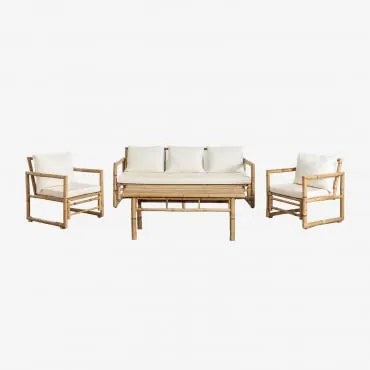 Tuinset Met 3-zitsbank, 2 Fauteuils En Livayna Bamboe Salontafel Bamboe - Sklum