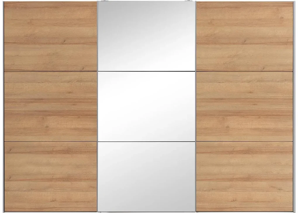 Goossens Kledingkast Easy Storage Sdk, 303 cm breed, 220 cm hoog, 2x 3 paneel schuifdeuren en 1x 3 paneel spiegel schuifdeur midden
