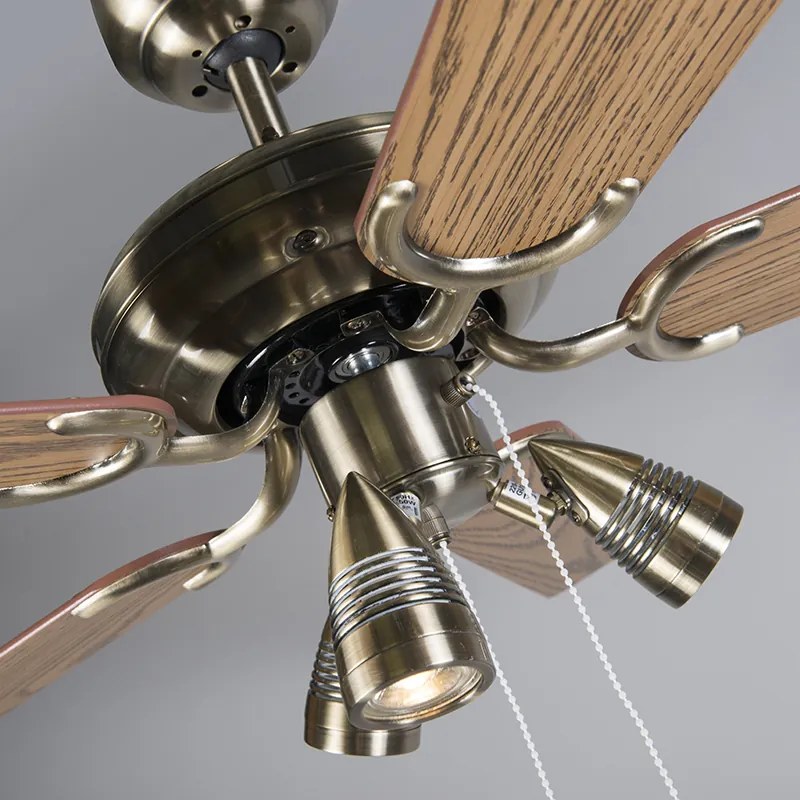 Plafondventilator met lamp brons met hout 110cm 3-lichts met trekschakelaar - Mistral Modern GU10 rond Binnenverlichting Lamp