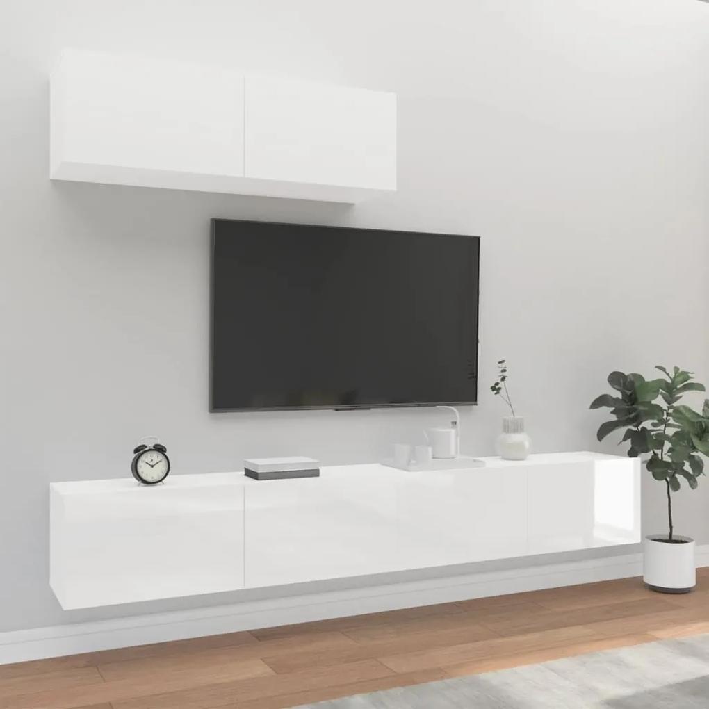 vidaXL 3-delige Tv-meubelset bewerkt hout hoogglans wit
