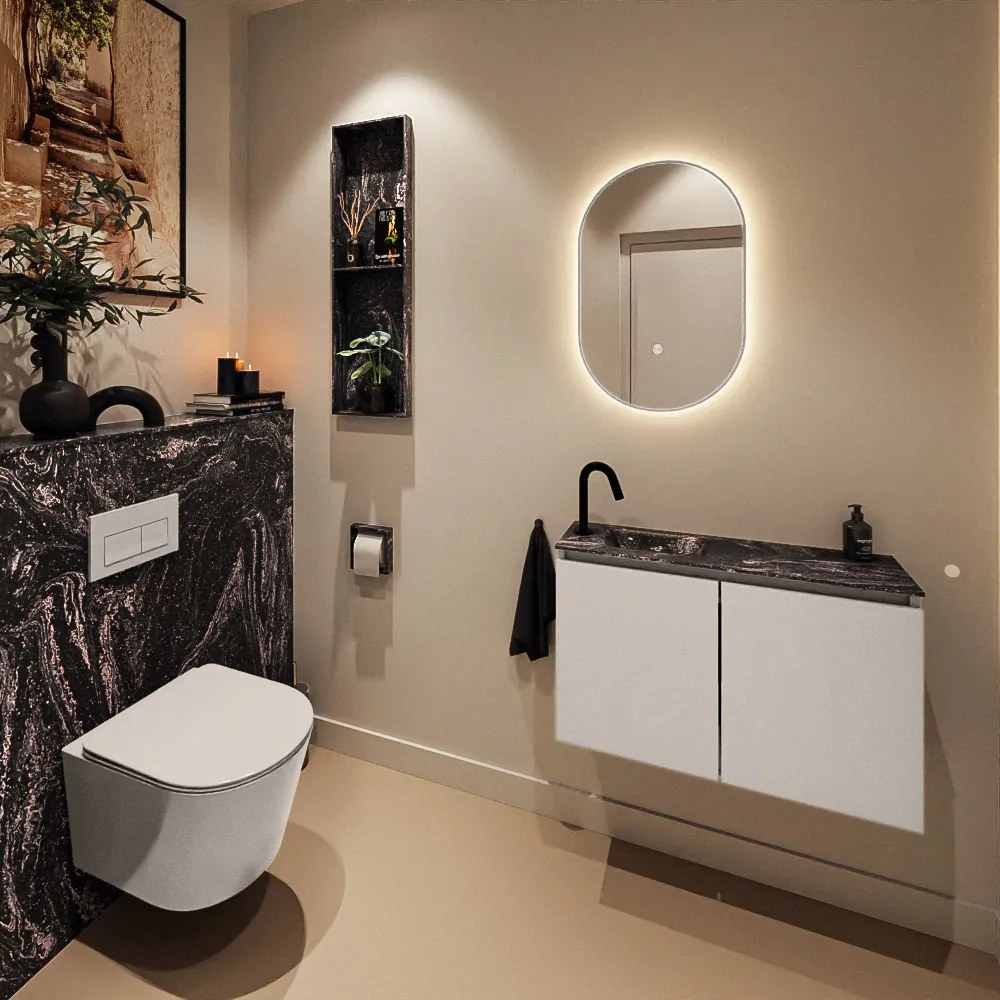 Mondiaz Ture DLux toiletmeubel 80cm linen met wastafel lava links met kraangat