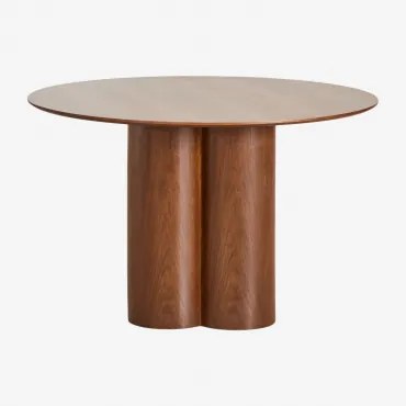 Ronde Eettafel Ø120 Cm In Fineer En Mdf Athena Walnootfineer - Sklum