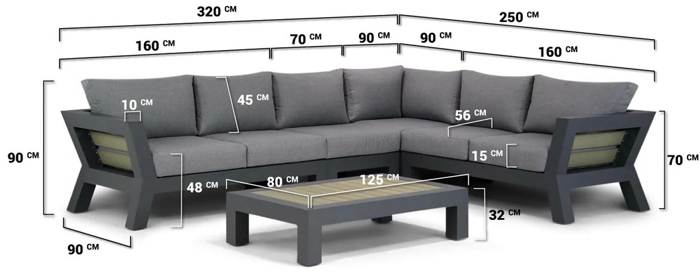 Hoek loungeset 6 personen Aluminium Grijs  Santika Furniture Santika Yovita