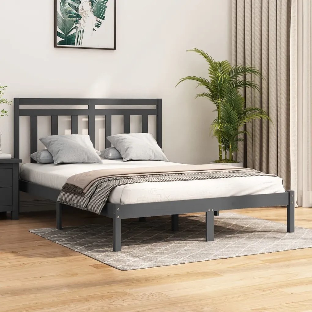 vidaXL Bedframe massief hout grijs 150x200 cm 5FT King Size