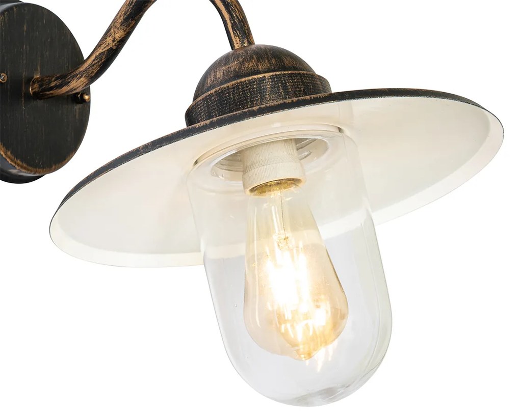 Landelijke buiten wandlamp antiek goud IP44 - Kansas Landelijk / Rustiek E27 IP44 Buitenverlichting rond