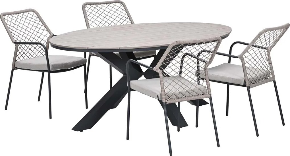 Garden Impressions Ross tuinset sand 5-delig - Tulli tuintafel 180x115 cm