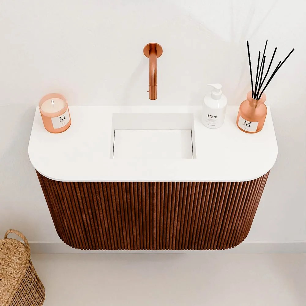Mondiaz Joya 65cm toiletmeubel ronding links/rechts ruby met wastafel faye midden zonder kraangat talc