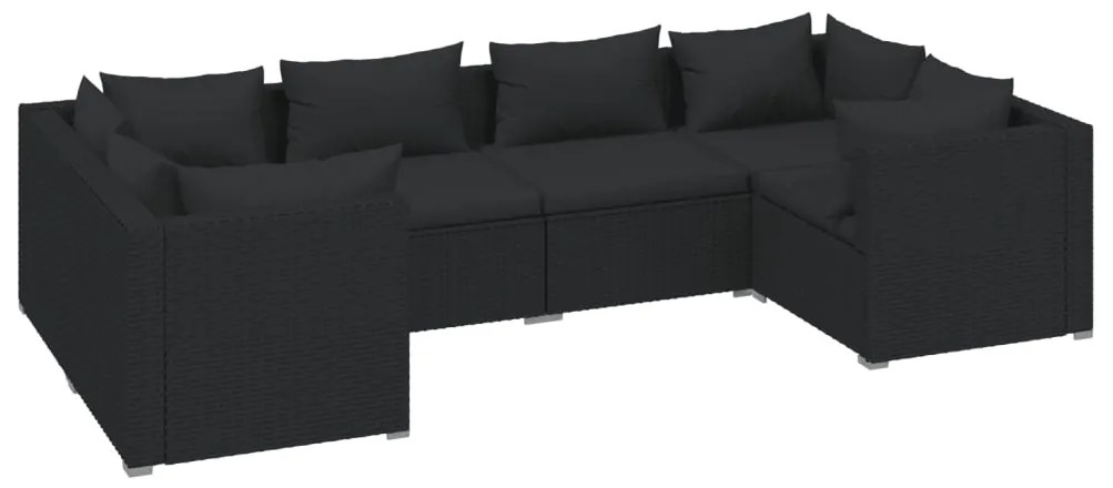 vidaXL 6-delige Loungeset met kussens poly rattan zwart