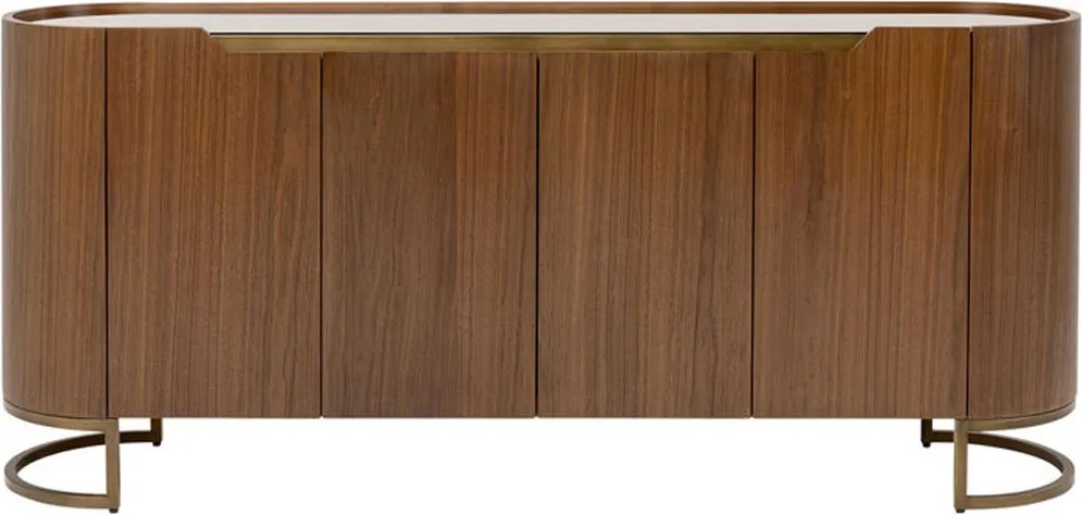 Ovaal Dressoir Walnoot En Messing - 180x42x80cm.