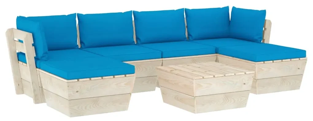 vidaXL 7-delige Loungeset met kussens pallet vurenhout