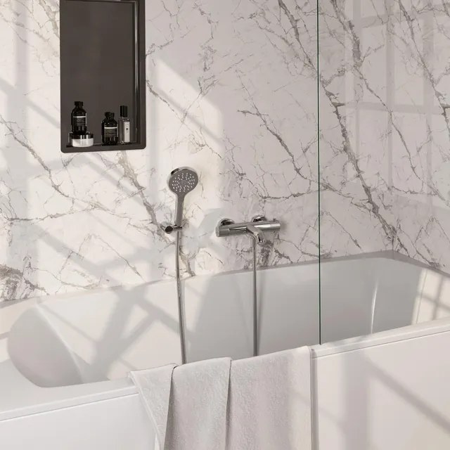 BRAUER Stripe Baddouche Thermostaatkraan SET 04 - opbouw - wandhouder - 3-standen handdouche - doucheslang - chroom 5-CE-343