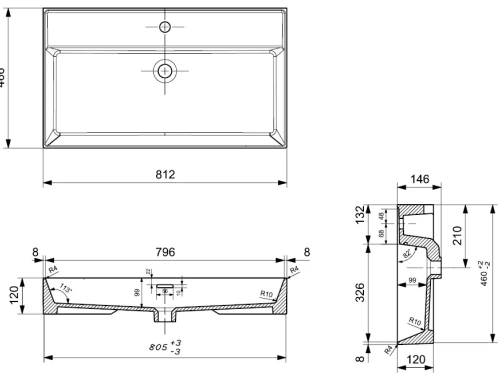 Plieger Kansas wastafel met 1 kraangat met overloop 80x46.6cm mat zwart