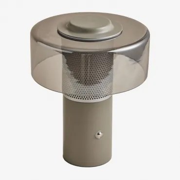 Draadloze Led Tafellamp In Glas En Staal Elfriede Licht Taupe Grijs - Sklum