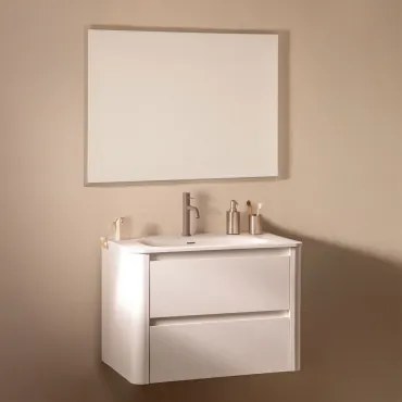 Egerton Zwevend Houten Badkamermeubelset Met Geïntegreerde Wastafel Wit & Rechthoekige Led En Anticondens 100x70 Cm Riben & Bruin - Mokka - Sklum