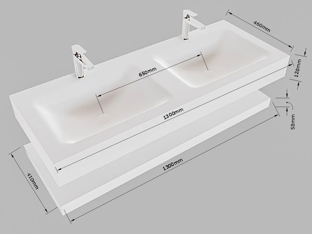 Mondiaz Alan DLux planchet 130cm met wastafel dubbel 2 kraangaten lava