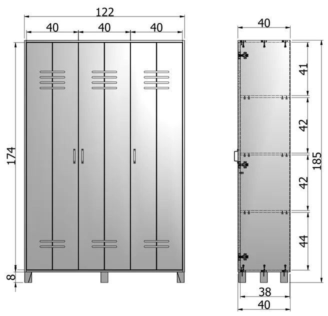 Vtwonen Locker Lockerkast 3-deurs Zwart - 123x40x186cm.
