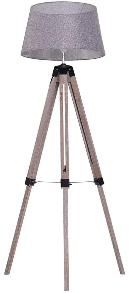 HOMdotCOM Vloerlamp tripod hoogte verstelbaar naturel hout/grijs 65 x 65 x 99 143 cm