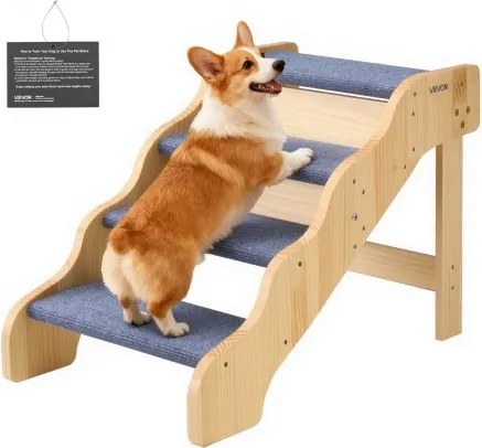 VEVOR Hondentrap 740x430x500 mm, 4-treden huisdierentrap, opvouwbare houten trap, geschikt voor kleine, middelgrote, grote en oudere huisdieren, evenals puppy's tot 68 kg, hondenladder voor bedden, banken en auto's.