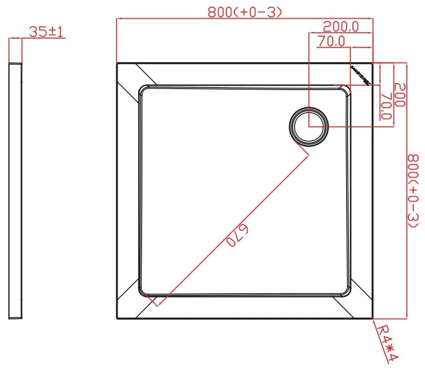 Badstuber Tris SMC douchebak 80x80x3.5cm vierkant