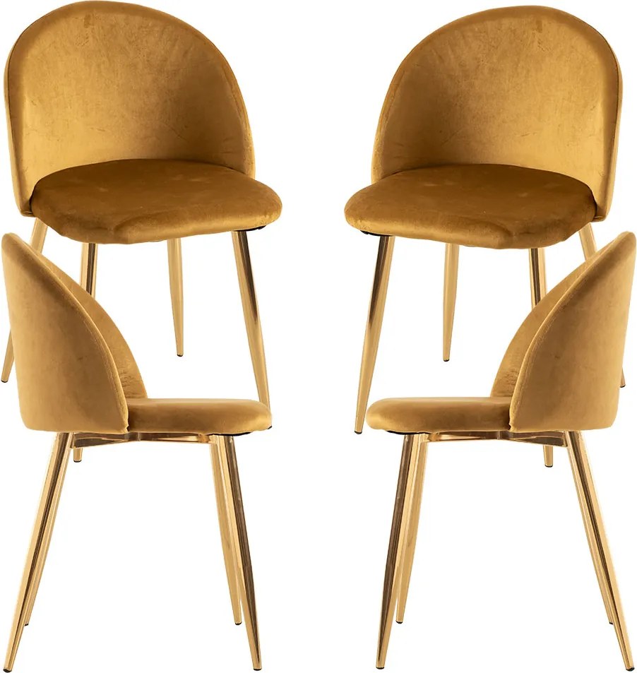 Set 4 Vint Fluwelen Golden Stoelen