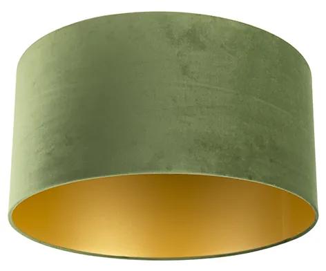 Stoffen Velours lampenkap groen 50/50/25 met gouden binnenkant cilinder / rond