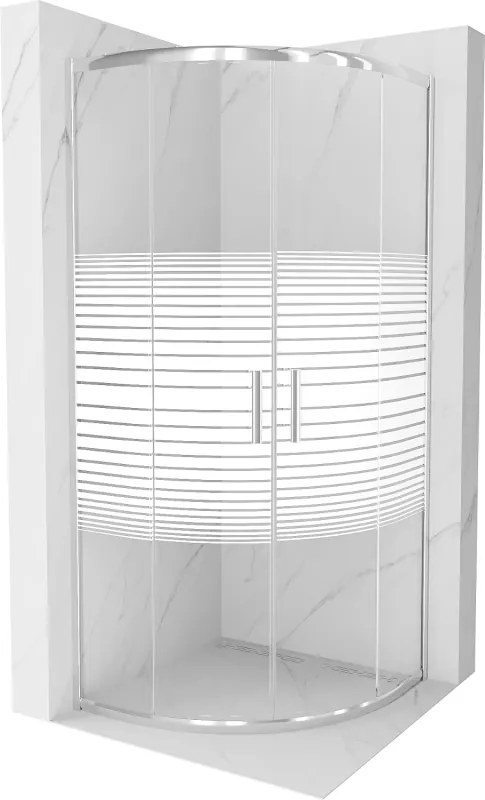 Mexen Rio halfronde douchecabine 70 x 70 cm, witte strepen, chroom - 863-070-070-01-20