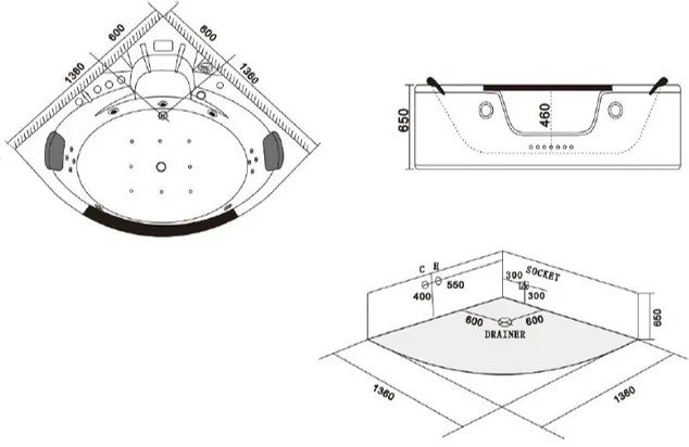 Plazan Orino whirlpool 135x135cm