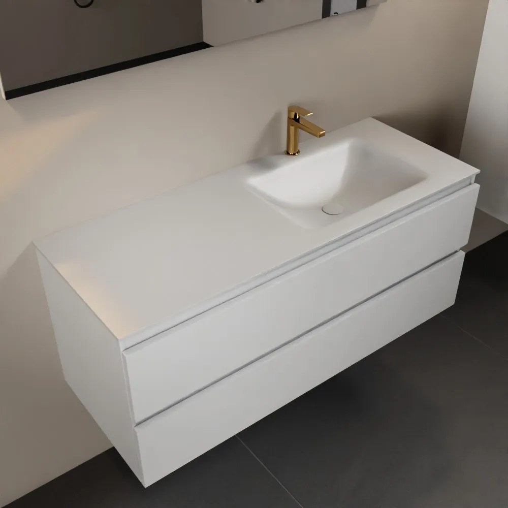 Mondiaz Aivy badmeubel 120cm talc met wastafel solid surface talc rechts 1 kraangat en spiegel