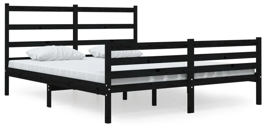 vidaXL Bedframe massief grenenhout zwart 135x190 cm 4FT6 Double