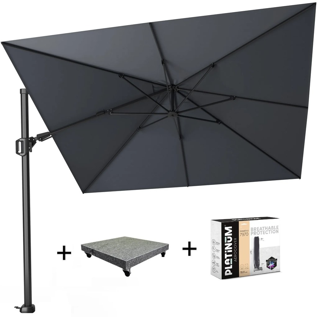 Challenger T2 zweefparasol 300x300 cm antraciet met 90KG voet en hoes