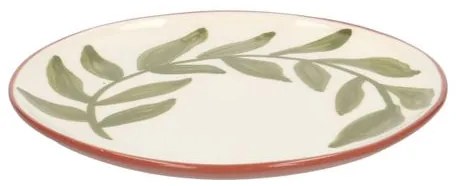 Bord, terracotta, groen blad, 17 cm