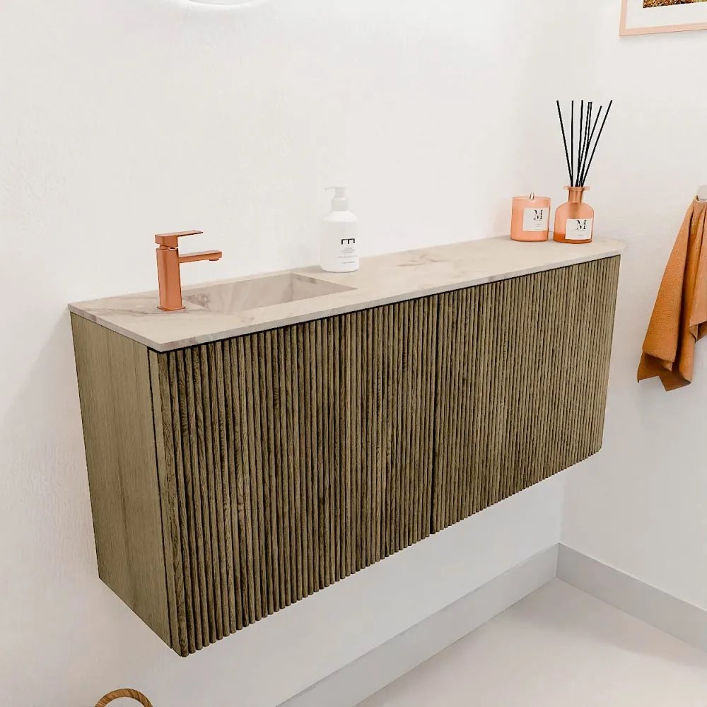 Mondiaz Joya DLux 100cm toiletmeubel ronding rechts dusk met wastafel faye links 1 kraangat frappe