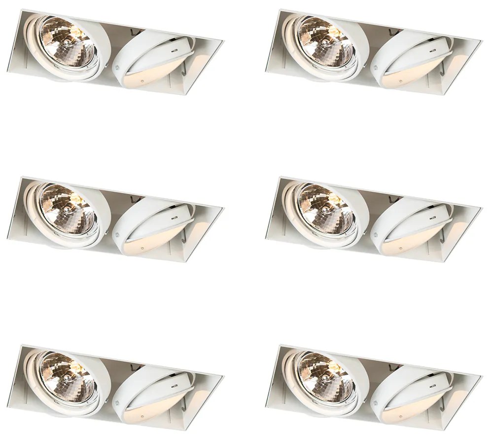 Set van 6 Grote Inbouwspot wit draai- en kantelbaar AR111 Trimless 2-lichts - Oneon QR111 / AR111 / G53 Binnenverlichting Lamp