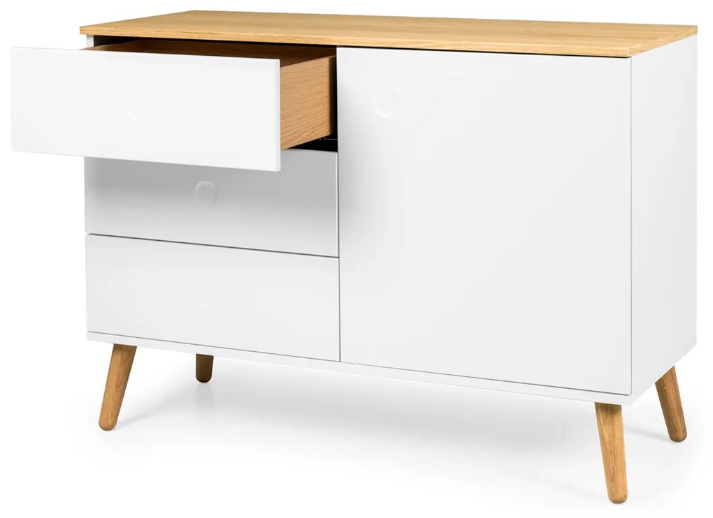 Tenzo Dot Wit Dressoir Met Eiken Blad - 109x43x79cm.