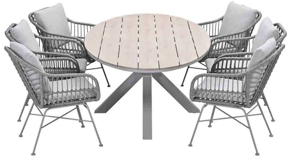 Garden Impressions Lucas tuinset 7-delig valley sand - Tulli tuintafel 220x115 cm - light teak vironwood