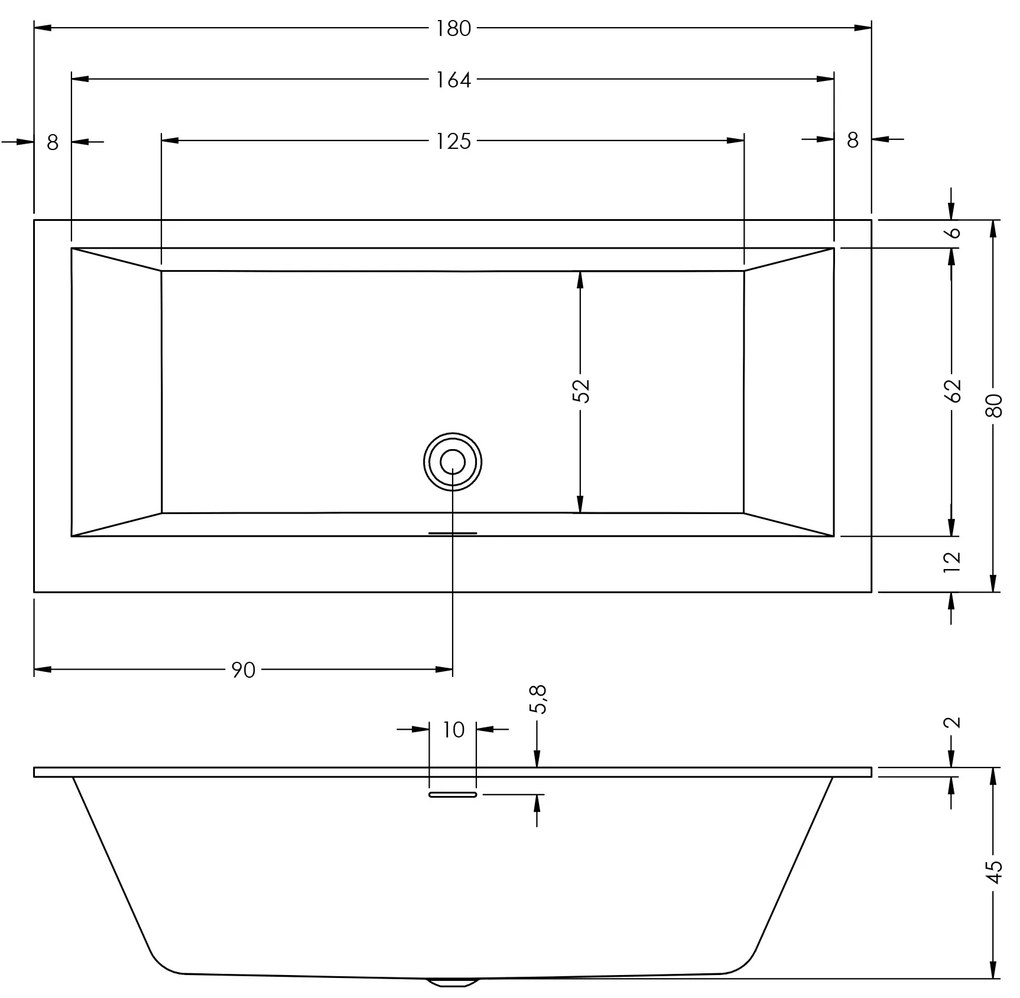 Riho Rethink Cubic half vrijstaand bad 180x80cm links wit glans met Fall overloop