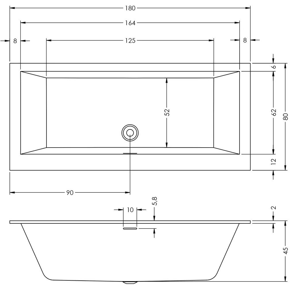 Riho Rethink Cubic half vrijstaand bad 180x80cm links wit glans met Fall overloop