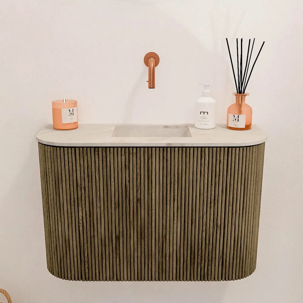 Mondiaz Joya DLux 65cm toiletmeubel ronding links/rechts dusk met wastafel faye midden zonder kraangat frappe