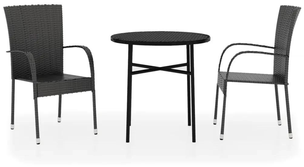 vidaXL 3-delige Tuinset poly rattan zwart