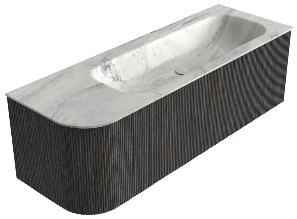 Mondiaz Kurve-dlux 135cm badmeubel ronding links shadow met 1 lade en deur en wastafel big medium rechts zonder kraangat opalo