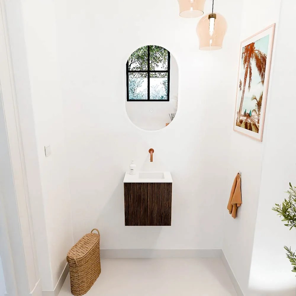 Mondiaz Joya 40cm toiletmeubel walnut met wastafel faye rechts zonder kraangat talc