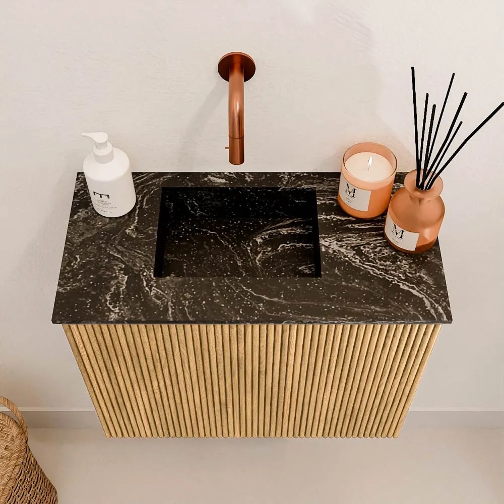 Mondiaz Joya DLux 50cm toiletmeubel oak met wastafel faye links zonder kraangat lava