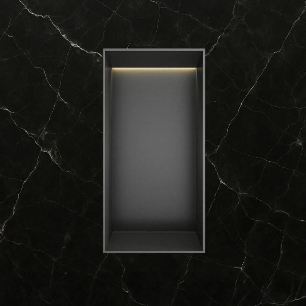 Hotbath &More frameless inbouwnis met verlichting 30x15x10cm geborsteld gunmetal PVD