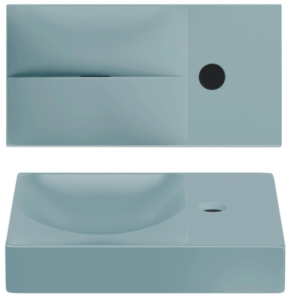 Clou Vale keramische fontein 38cm met kraangat rechts blauw mat