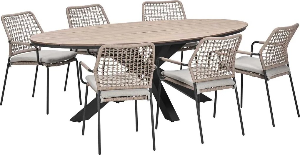 Garden Impressions Natas tuinset sand 7-delig - Tulli tuintafel ovaal 220x115 cm