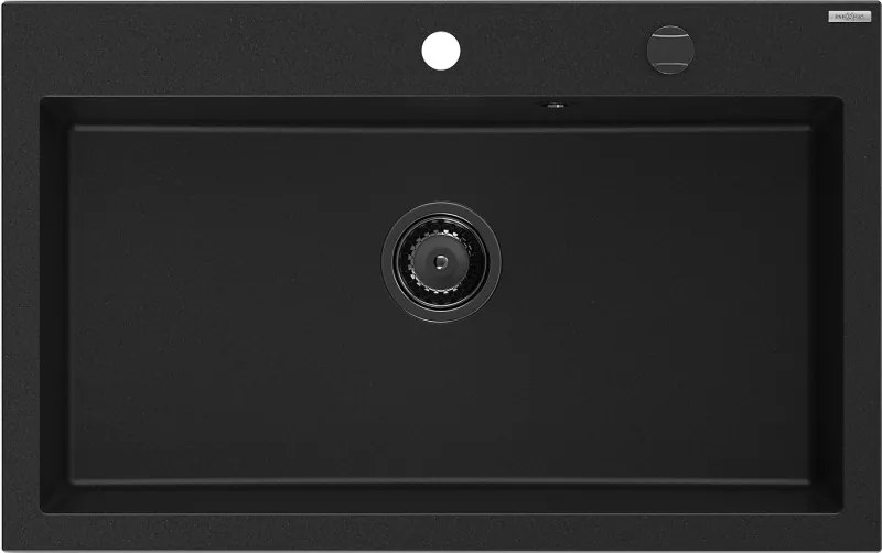 Mexen Elix granit gootsteen 1-komorige 800 x 500 mm, zwart, zwarte sifon - 6527801005-77-B