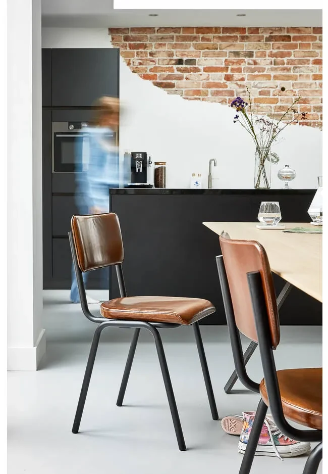 Goossens Eetkamerstoel Chaplin cognac leer leuning, urban industrieel